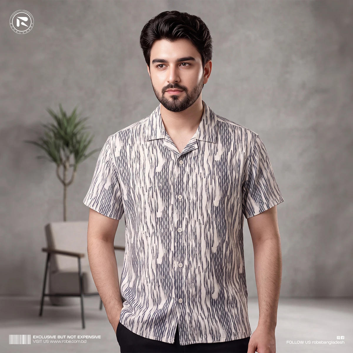 Q Ban Collar Half Sleeve Shirt