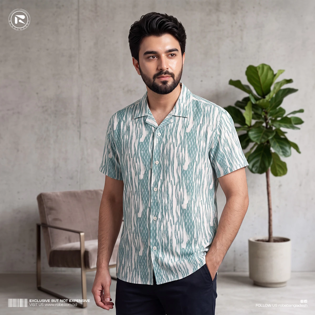 Q Ban Collar Half Sleeve Shirt