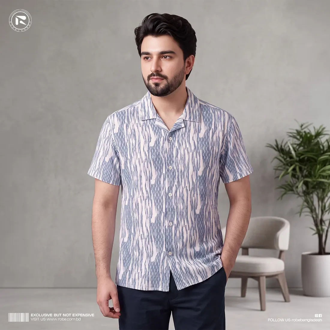 Q Ban Collar Half Sleeve Shirt